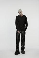 Black Zippered Eyelet Men's Punk Faux Leather Pants - Product - 8