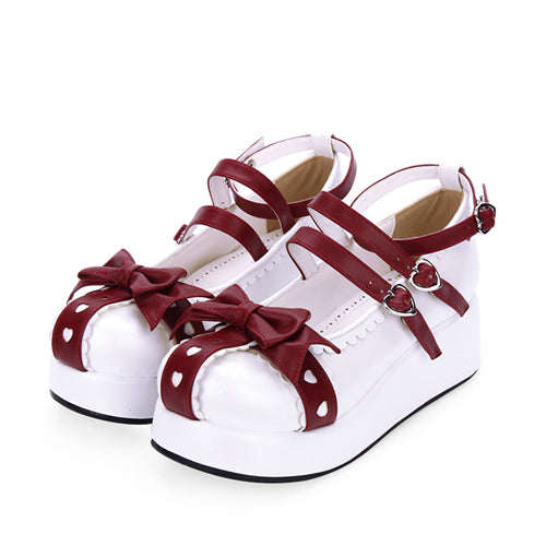 Round toe Lace Bowknot Sweet Lolita Shoes - Red - 2
