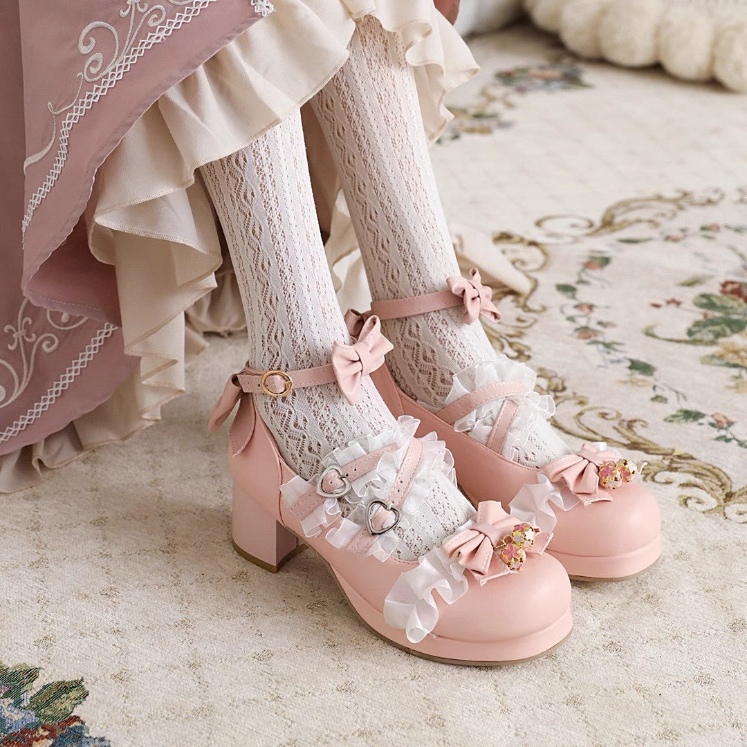 Sweet Stitching Lace Princess Lolita High Heels 4 Colors - Pink - 4