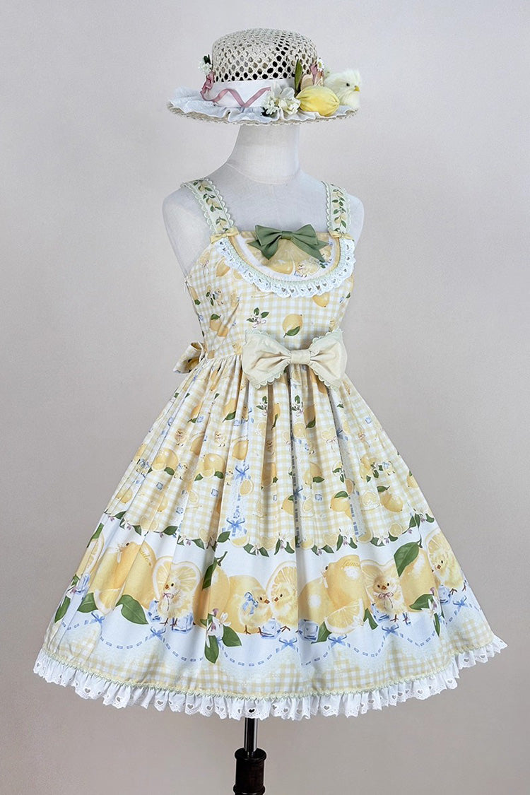 Yellow [Lemon Chicken] Print Ruffle Bowknot Lace Sweet Lolita Jsk Dress - Product - 13
