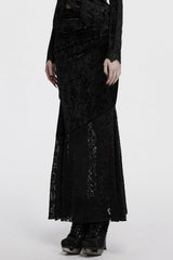 Black Batwing Hollow Embroidery Stitching Lace Women's Gothic Fishtailed Skirt - Product - 2