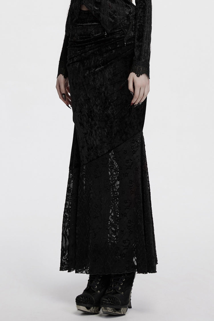 Black Batwing Hollow Embroidery Stitching Lace Women's Gothic Fishtailed Skirt - Product - 2