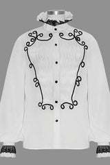 White Chiffon Hand Embroidered Mens Gothic Blouse - Product - 4