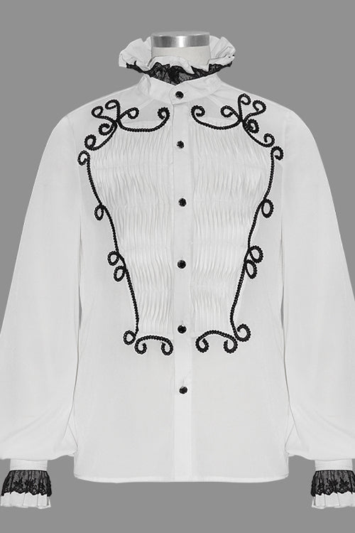 White Chiffon Hand Embroidered Mens Gothic Blouse - Product - 4