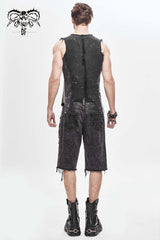 Black V-Neck Sleeveless Ripped Buckle Straps Men's Gothic Vest - Product - 4