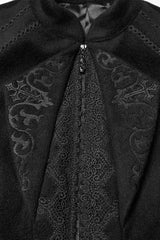 Black Stand Collar Long Sleeves Embroidered Lace-Up Zippered Women's Gothic Jacket - Product - 5