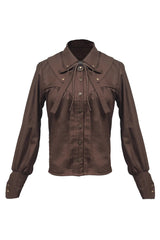 Brown Lapel Collar Long Sleeves Bowknot Vintage Ouji Lolita Blouse - Product - 4
