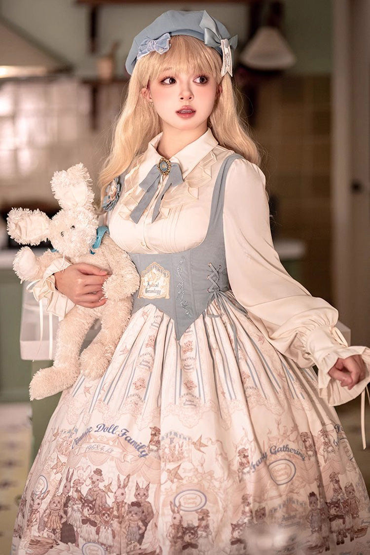 Doll's House Print Ruffle Embroidery Long Version Sweet Lolita Jsk Dress 2 Colors - Product - 2