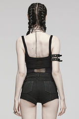Black Sleeveless Ripped Spaghetti Straps Women's Punk Vest - Product - 3