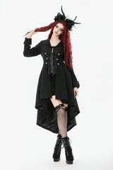 Black Lapel Collar Long Sleeves Lace-Up Irregular Bouble-breasted Buckle-up Women's Gothic Coat - Product - 2