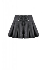 Black Cross Belt Chain-Decorated Lace-Up Women's Punk Pleated Skirt - Product - 16