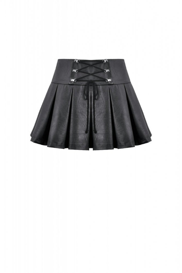 Black Cross Belt Chain-Decorated Lace-Up Women's Punk Pleated Skirt - Product - 16