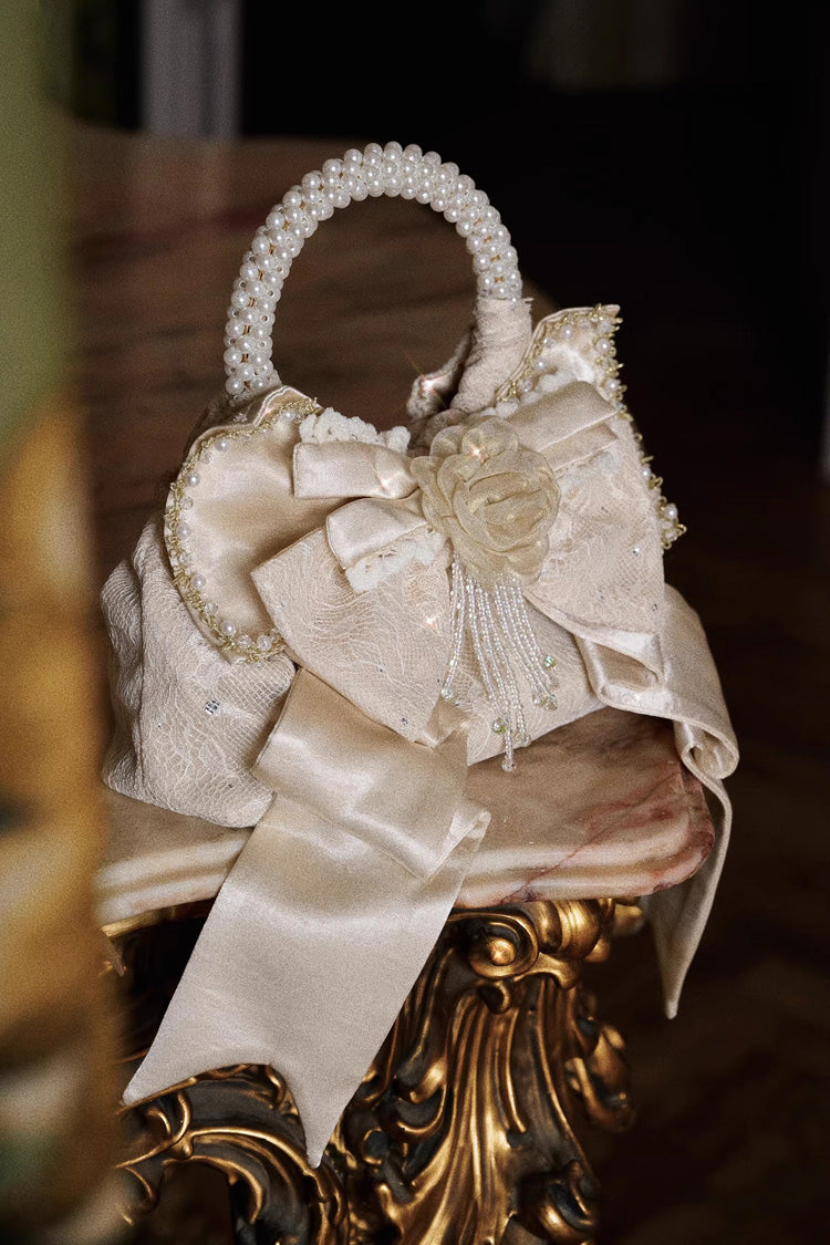 Champagne Satin Gilded 3D Bow Pearl-Decorated Sweet Lolita Handbag - Product - 5
