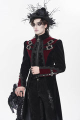 Black Stand Collar Long Sleeves Embroidered Color-Blocked Buckled Zippered Men's Gothic Palace Jacket - Product - 10