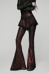 Red Printed Lace Slim Faux Two-Piece Women's Gothic Flared Pants - Red - 1