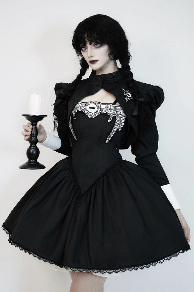 Black [Demon’s Eye] Sleeveless Ruffled Bow Gothic Lolita Dress Short Version - Black - 1