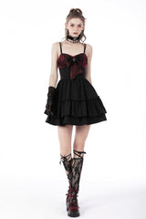 Black/Red Sleeveless Bowknot Lace-Up Double-Layered Frilly Women's Gothic Slip Graduation Dress - Product - 12
