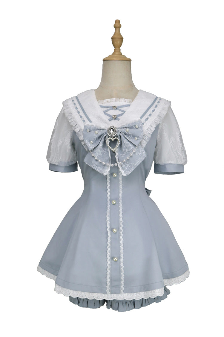 Sweet Short Sleeves Print Bowknot Jirai Kei Japanese Dress Set 3 Colors - Product - 3