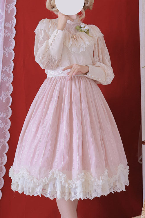 Pink Elegant Vintage Tulip Multi-Layer Ruffled Classic Lolita Skirt Dress - Pink - 1