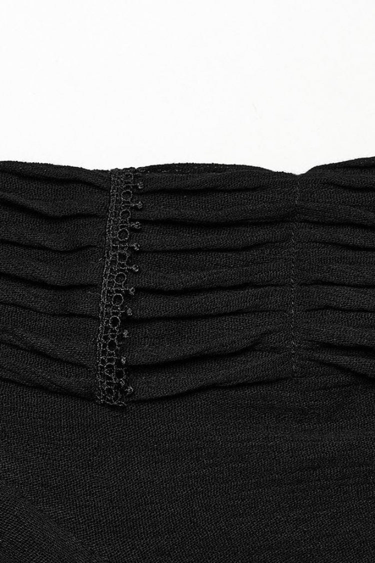 Women's Turn-down Collar Long Sleeves Lace Ruched Gothic Blouse 2 Colors - Product - 17