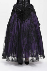 Black/Purple Floral Embroidered Beaded Women's Gothic Long Skirt - Product - 2