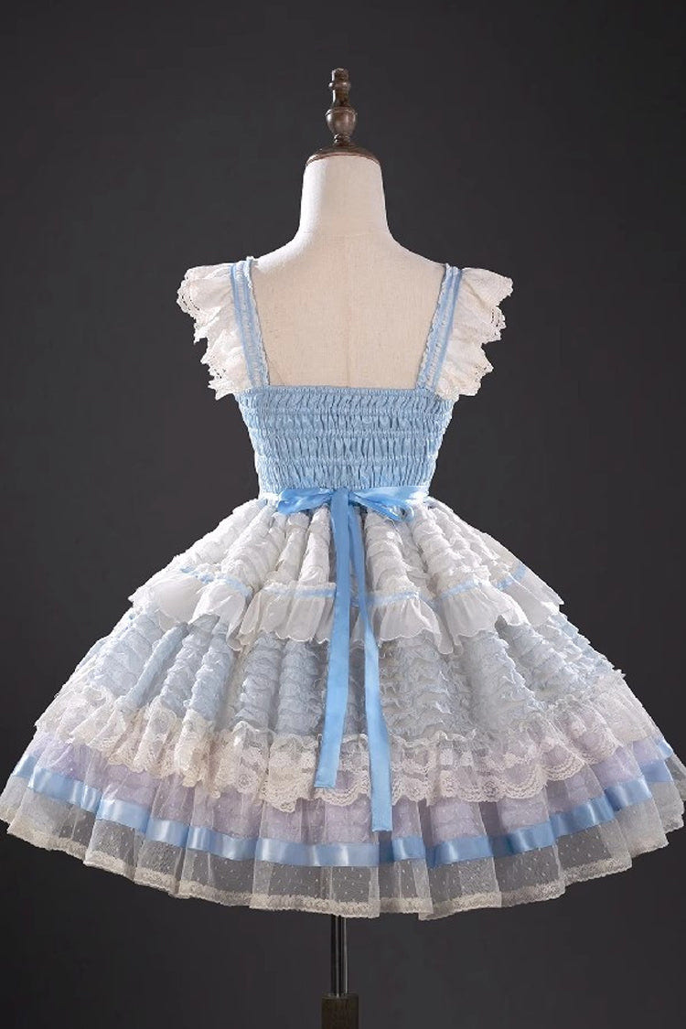 Blue [Moonstone] Sleeveless Ruffle Embroidery Bowknot Lace Fishbone Sweet Princess Lolita Dress - Product - 4