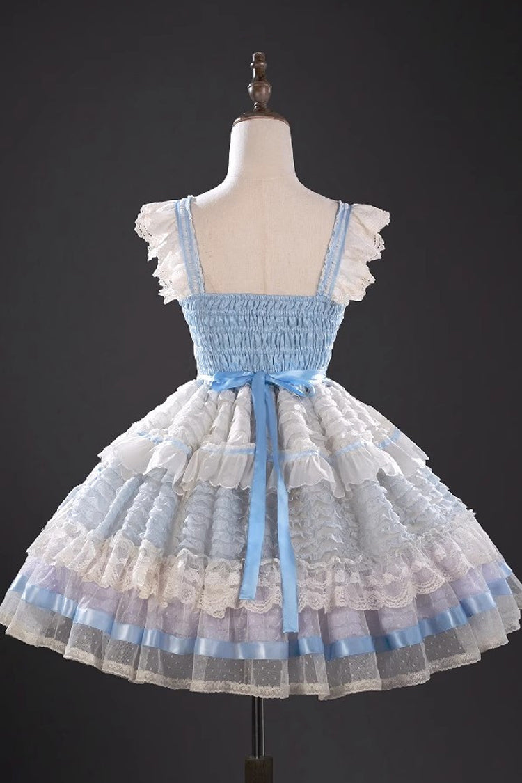 Blue [Moonstone] Sleeveless Ruffle Embroidery Bowknot Lace Fishbone Sweet Princess Lolita Dress - Product - 4