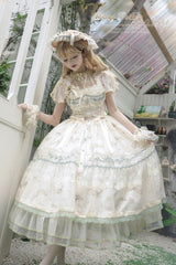 Multi-Color [Daisy Poetry] Print Ruffle Hollow Embroidery Lace Sweet Elegant Princess Lolita Jsk Dress - Product - 2