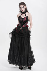 Red Halterneck Sleeveless Embroidery Stitching Rose Heart Lace Women's Gothic Blouse - Product - 12