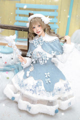 Light Blue [Rolling Snowballs] Printed Bow Sweet Lolita Jsk Dress Set - Product - 12