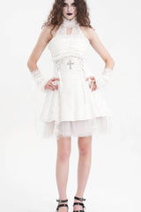 White Bow Lace Lace-Up Mesh Eyelet Women's Gothic Gorgeous Palace Arm Sleeves - Product - 6