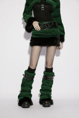 Green Women's Punk Faux Fur Skirt with Belt - Green - 1