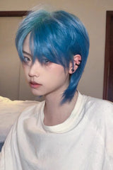 Blue/Green Gradient Natural Short Hair Medium Haircut Ouji Wig - Product - 2