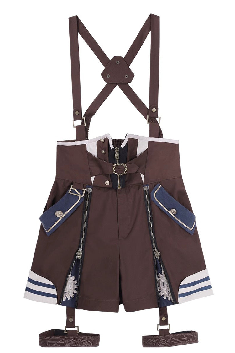 Brown [Inventor of Wonderful Equipment] Ouji Punk Cool Lolita Bib Shorts - Product - 2