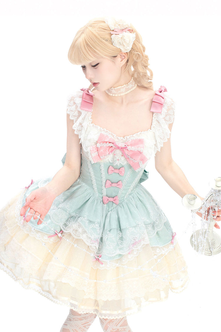 Mint Green [Parfait Romance] Sleeveless Ruffle Bowknot Lace Sweet Elegant Ballet Lolita Jsk Dress - Product - 2