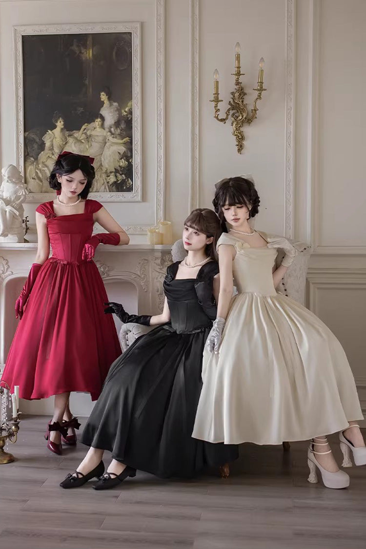 Red [With Love] Square Collar Sleeveless Fishbone Vintage Elegant Lolita Jsk Dress Set - Product - 6