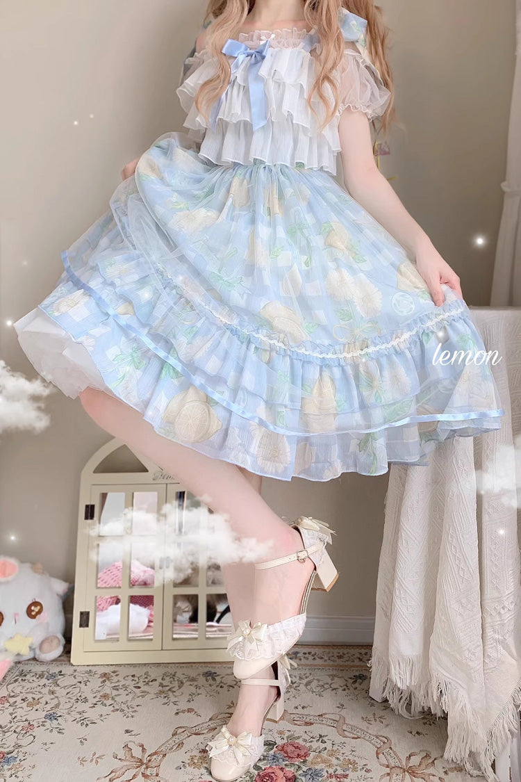 Blue Lemon Story Short Sleeves Print Ruffle Bowknot Sweet Lolita Jsk Dress - Product - 2
