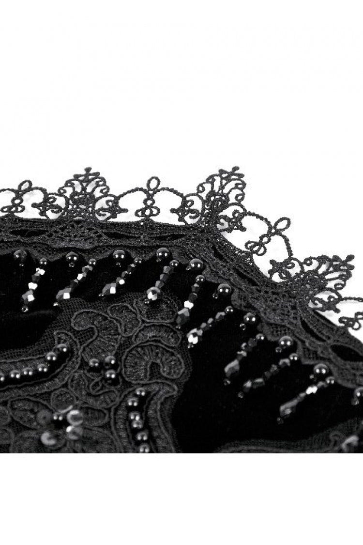 Black Embroidered Women's Gothic Royal Velvet Waist Cincher with Double Beaded Tassels - Product - 12