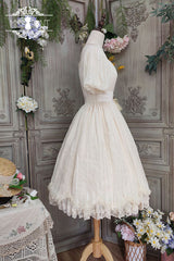 Ivory Elegant Vintage Square Collar Short Sleeves Multi-Layer Ruffled Classic Lolita OP Dress - Product - 4