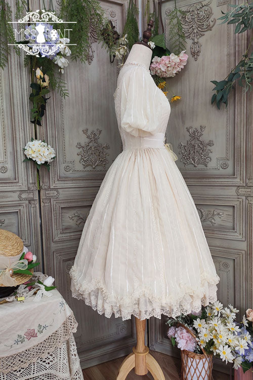 Ivory Elegant Vintage Square Collar Short Sleeves Multi-Layer Ruffled Classic Lolita OP Dress - Product - 4