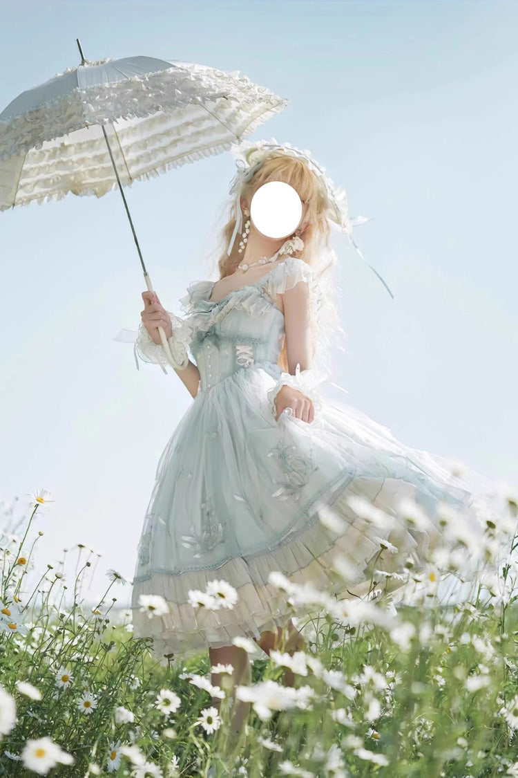 Light Green [Love Is Coming] Multi-layer Ruffle Embroidery Bowknot Sweet Princess Lolita Jsk Dress - Product - 2