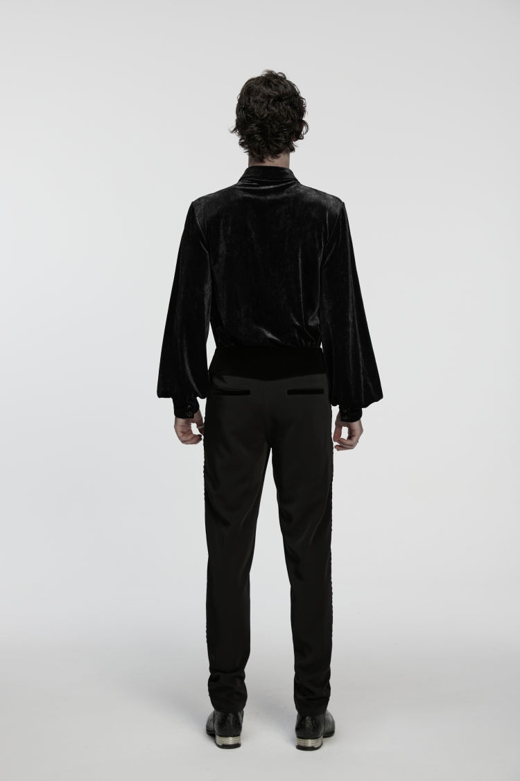 Black Embroidered Lace Buckled Men's Gothic Pants - Product - 8