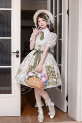 Multi-Color Short Sleeves Arlo's Book House Print Bowknot Sweet Princess Lolita Dress - Product - 4
