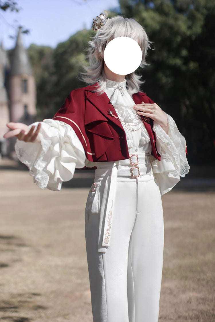 White [Day and Night Song] Long Sleeves Ruffle Ouji Gothic Lolita Skirt Pants - Product - 12