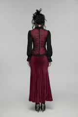 Black/Red Jacquard Embroidered Lace Lace-Up Slim Women's Gothic Vest - Product - 2