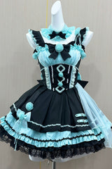 Shadow Rose Sleeveless Multi-layer Ruffle Bowknot Stitching Gothic Lolita Jsk Dress 5 Colors - Black/Green - 1