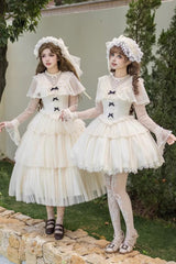 Ivory [The Oath of White Mist] Edwardian Collar Long Sleeves Multi-Layered Ruffled Bow Lace Fishbone Sweet Lolita Dress 2 Versions - Product - 6