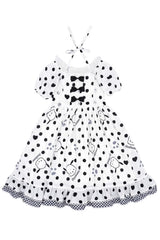 White/Black Short Sleeves Pacha Dog Polka Dots Print Ruffle Bowknot Alice Sweet Lolita Dress - Product - 2