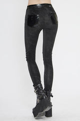 Black Fringe Patent Leather Spliced Punk Leggings Womens Pants - Product - 3