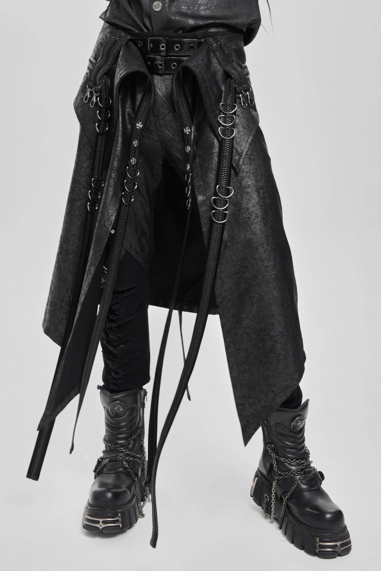 Black D-ring Buckle Zipper Men's Punk Skirt - Product - 3